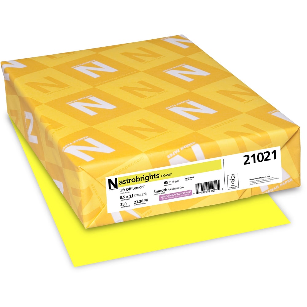 Astrobrights Color Card Stock, Lemon, Letter (8.5in x 11in), 65 lb, Pack Of 250 (Min Order Qty 5) MPN:21021