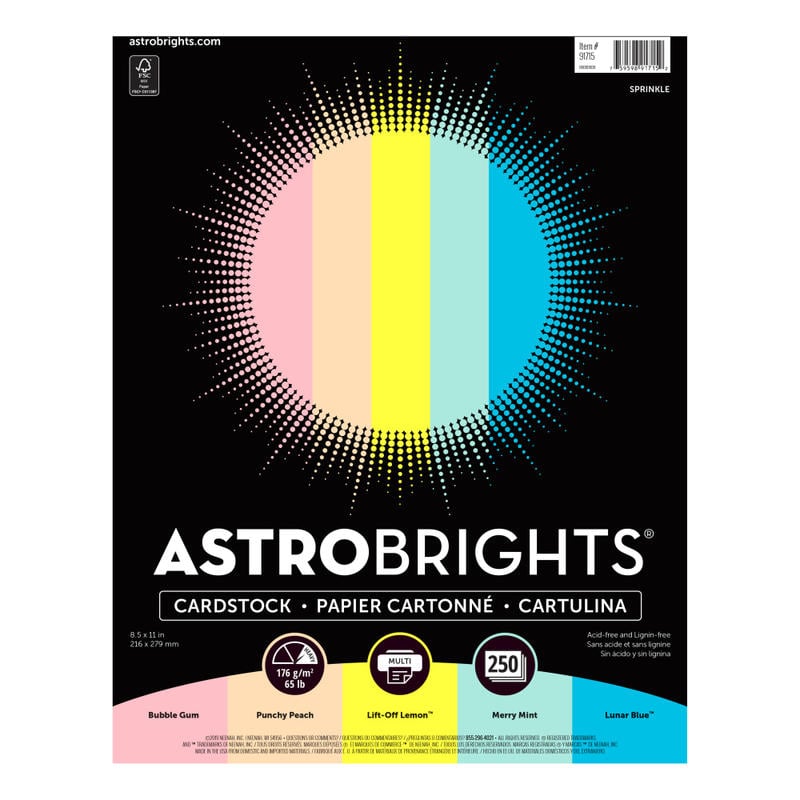 Astrobrights Color Card Stock, Assorted Colors, Letter (8.5in x 11in), 65 Lb, Pack Of 250 (Min Order Qty 3) MPN:91715