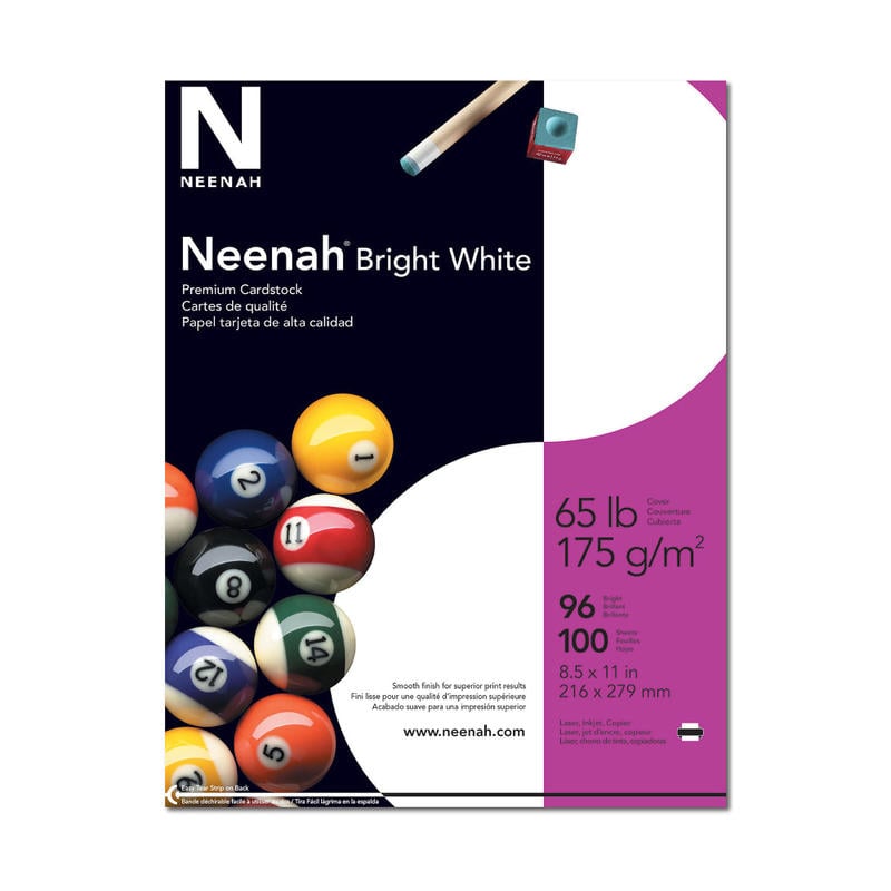 Neenah Multi-Purpose Card Stock, Bright White, Letter (8.5in x 11in), 65 Lb, Pack Of 100 (Min Order Qty 6) MPN:91901