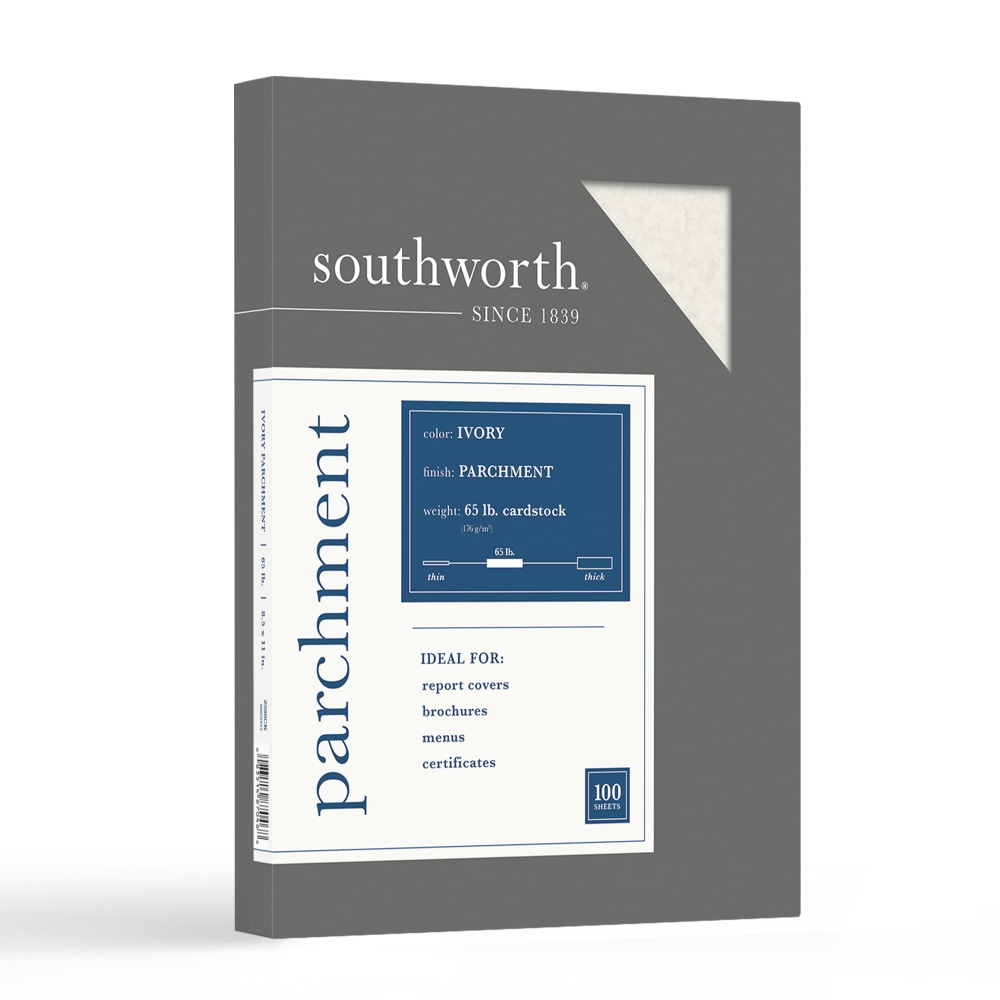 Southworth Parchment Specialty Paper, 8 1/2in x 11in, 65 Lb, Ivory, Pack Of 100 (Min Order Qty 5) MPN:Z980CK/3/6