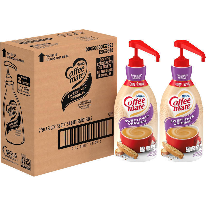 Coffee mate Sweetened Original Liquid Creamer Pump Bottle - Gluten-Free - Sweetened Original Flavor - 50.72 fl oz (1.50 L) - 2/Carton - 300 Serving (Min Order Qty 2) MPN:13799CT