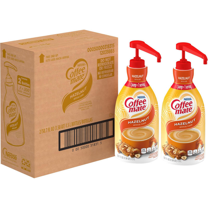 Coffee mate Hazelnut Liquid Creamer Pump Bottle - Gluten-Free - Hazelnut Flavor - 50.72 fl oz (1.50 L) - 2/Carton - 600 Serving (Min Order Qty 2) MPN:31831CT