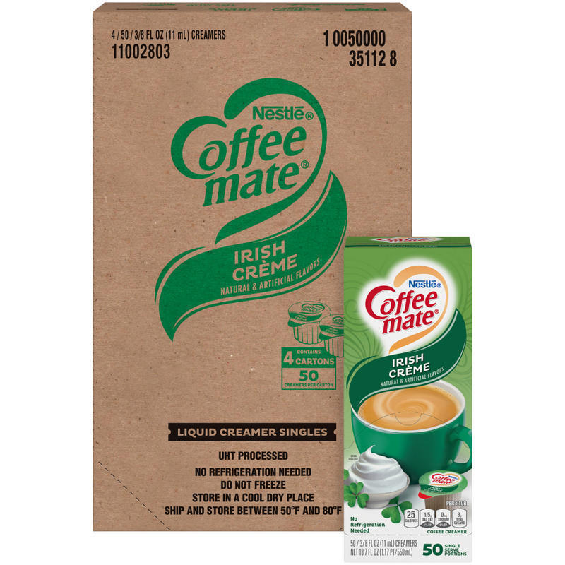 Coffee mate Irish Creme Liquid Creamer Singles - Gluten-Free - Irish Cream Flavor - 0.38 fl oz (11 mL) - 4/Carton - 50 Per Box - 200 Serving (Min Order Qty 2) MPN:35112CT