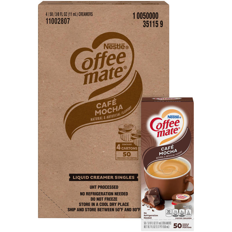 Coffee mate Cafe Mocha Liquid Creamer Singles - Gluten-Free - Cafe Mocha Flavor - 0.38 fl oz (11 mL) - 4/Carton - 50 Per Box - 200 Serving (Min Order Qty 2) MPN:35115CT