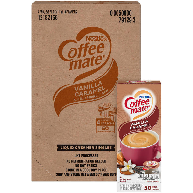 Coffee mate Vanilla Caramel Flavor Liquid Creamer Singles - Vanilla Caramel Flavor - 0.38 fl oz (11 mL) - 4/Carton - 50 Per Box - 200 Serving (Min Order Qty 2) MPN:79129CT