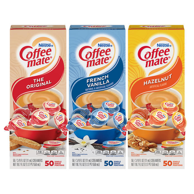 Coffee-Mate Creamer Singles Variety Pack, 0.38 Oz, 50 Creamers Per Carton, Case of 3 Cartons (Min Order Qty 2) MPN:NES46193