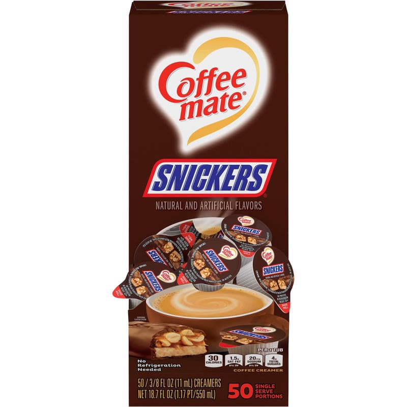 Coffee-Mate Liquid Coffee Creamer Tub Singles, 0.38 Oz, Snickers Flavor, Pack Of 50 Singles (Min Order Qty 7) MPN:NES61425