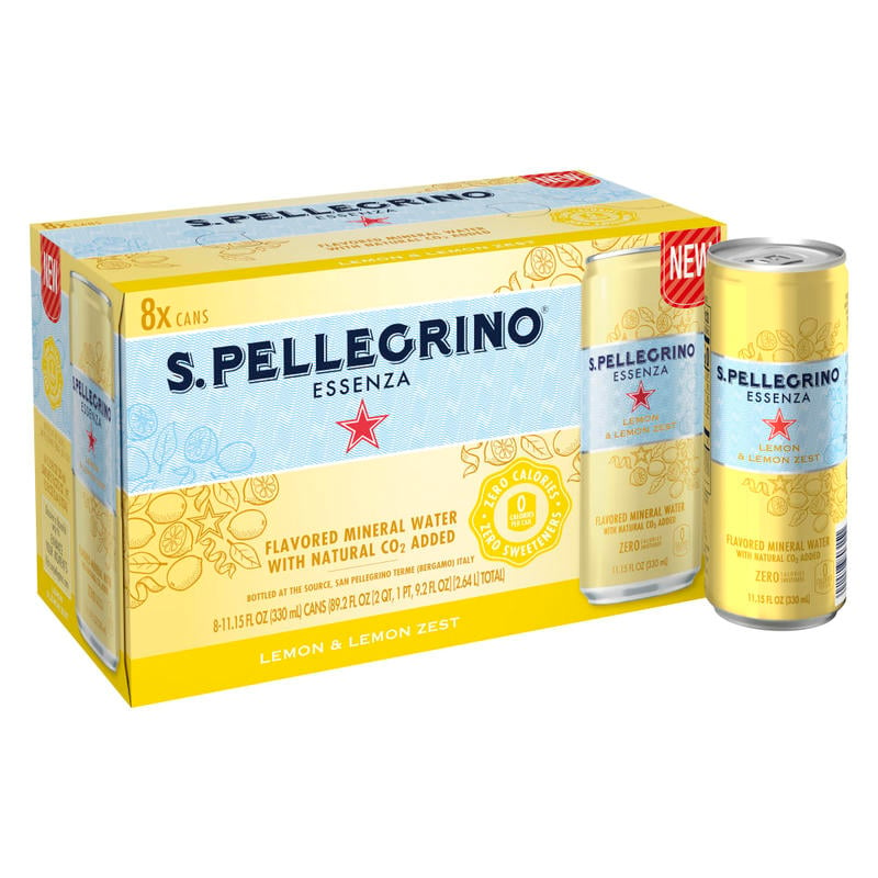 Nestle S.Pellegrino Essenza Flavored Mineral Water, Lemon & Lemon Zest, 11.15 Oz, Pack Of 8 Cans (Min Order Qty 4) MPN:12423058