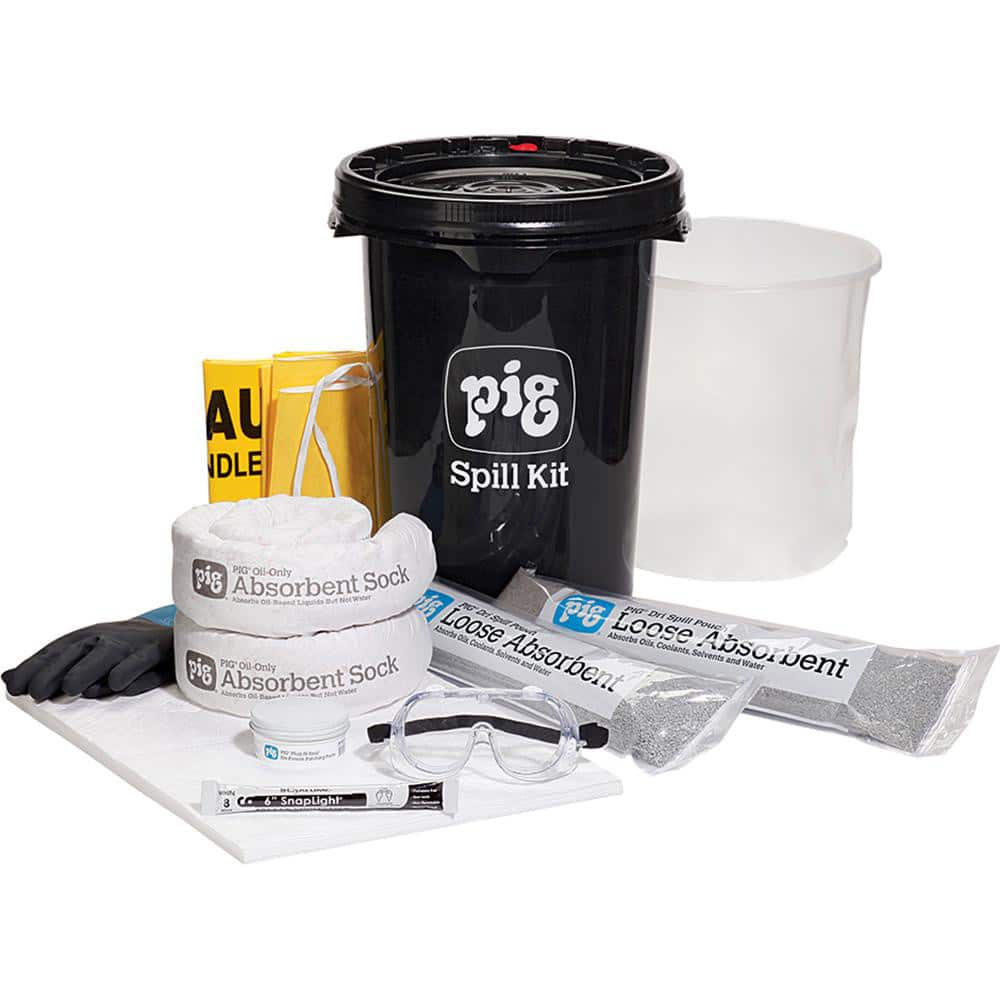 Spill Kits, Kit Type: Oil Based Liquids Spill Kit, Container Type: Bucket, Absorption Capacity: 3.7 gal, Color: Black, Portable: Yes MPN:KIT631