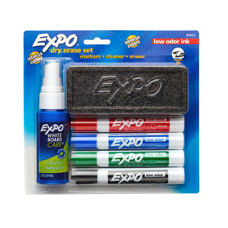 EXPO Dry-Erase Starter Kit, Low Odor, Chisel-Tip, Assorted Ink Colors, Pack Of 4 Markers (Min Order Qty 7) MPN:80653