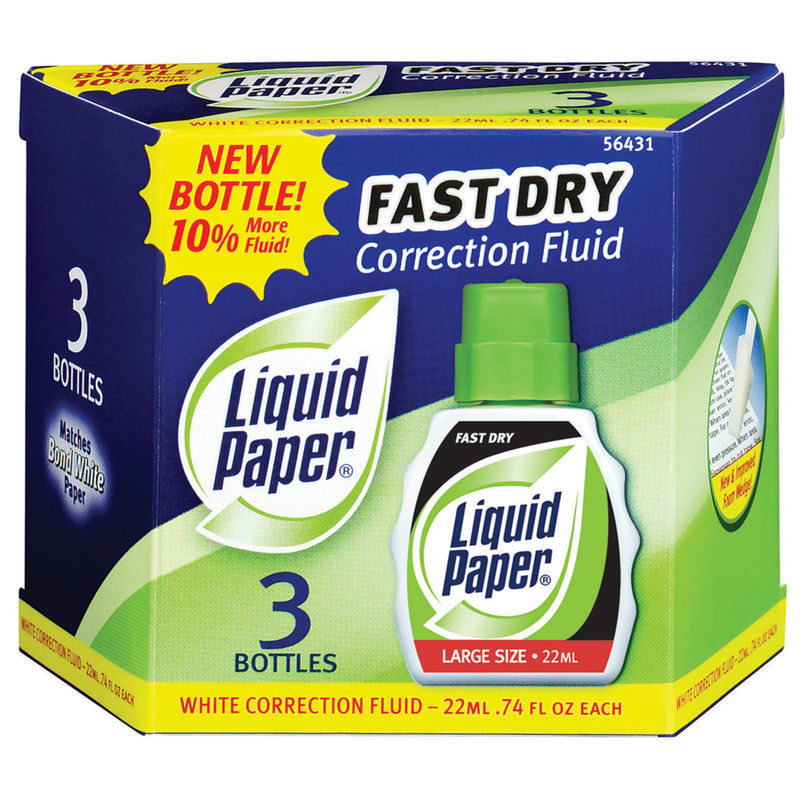 Paper Mate Liquid Paper Correction Fluid, Fast Dry & Smooth Coverage, White, Pack Of 3 (Min Order Qty 15) MPN:56431