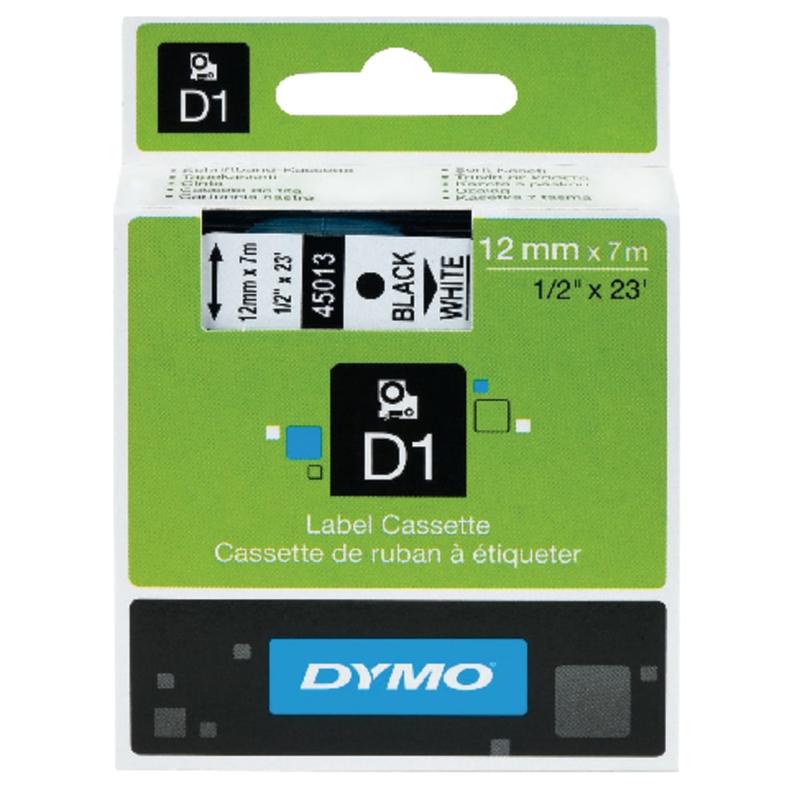 DYMO D1 45013 Black-On-White Tape, 0.5in x 23ft, Pack Of 2 (Min Order Qty 3) MPN:1926208