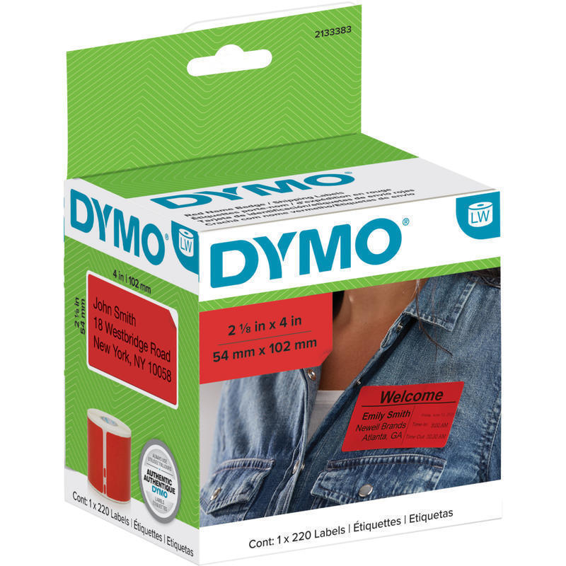 Dymo Label Writer Multi-Purpose Labels, 2-1/8in x 4in, Red, 220 Labels Per Roll (Min Order Qty 4) MPN:2133383