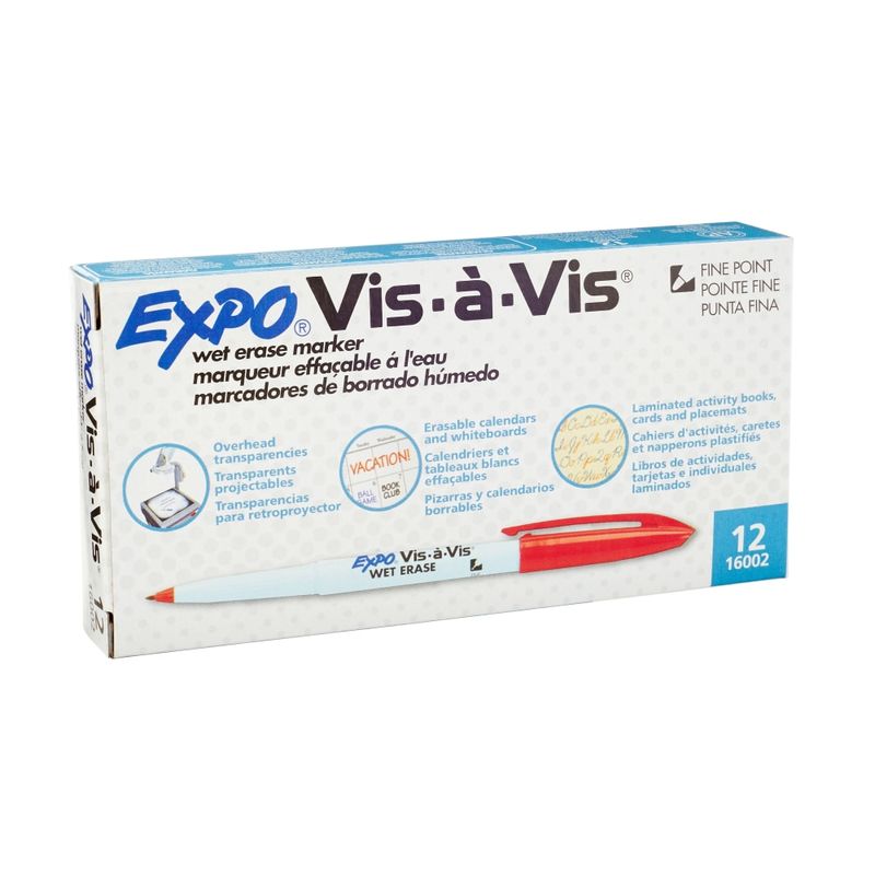 EXPO Vis-A-Vis Wet-Erase Fine-Tip Markers, Red, Box Of 12 (Min Order Qty 5) MPN:16002