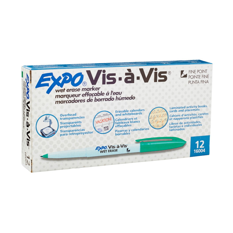 EXPO Vis-A-Vis Wet-Erase Fine-Tip Markers, Green, Box Of 12 (Min Order Qty 4) MPN:16004