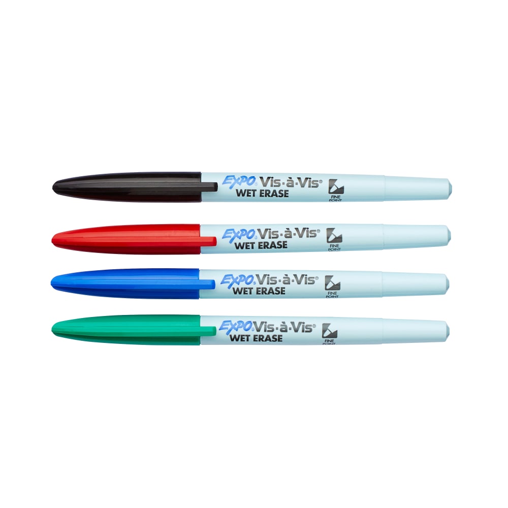 EXPO Vis-a-Vis Wet-Erase Fine-Tip Markers, Assorted Colors, Pack Of 4 (Min Order Qty 13) MPN:16074