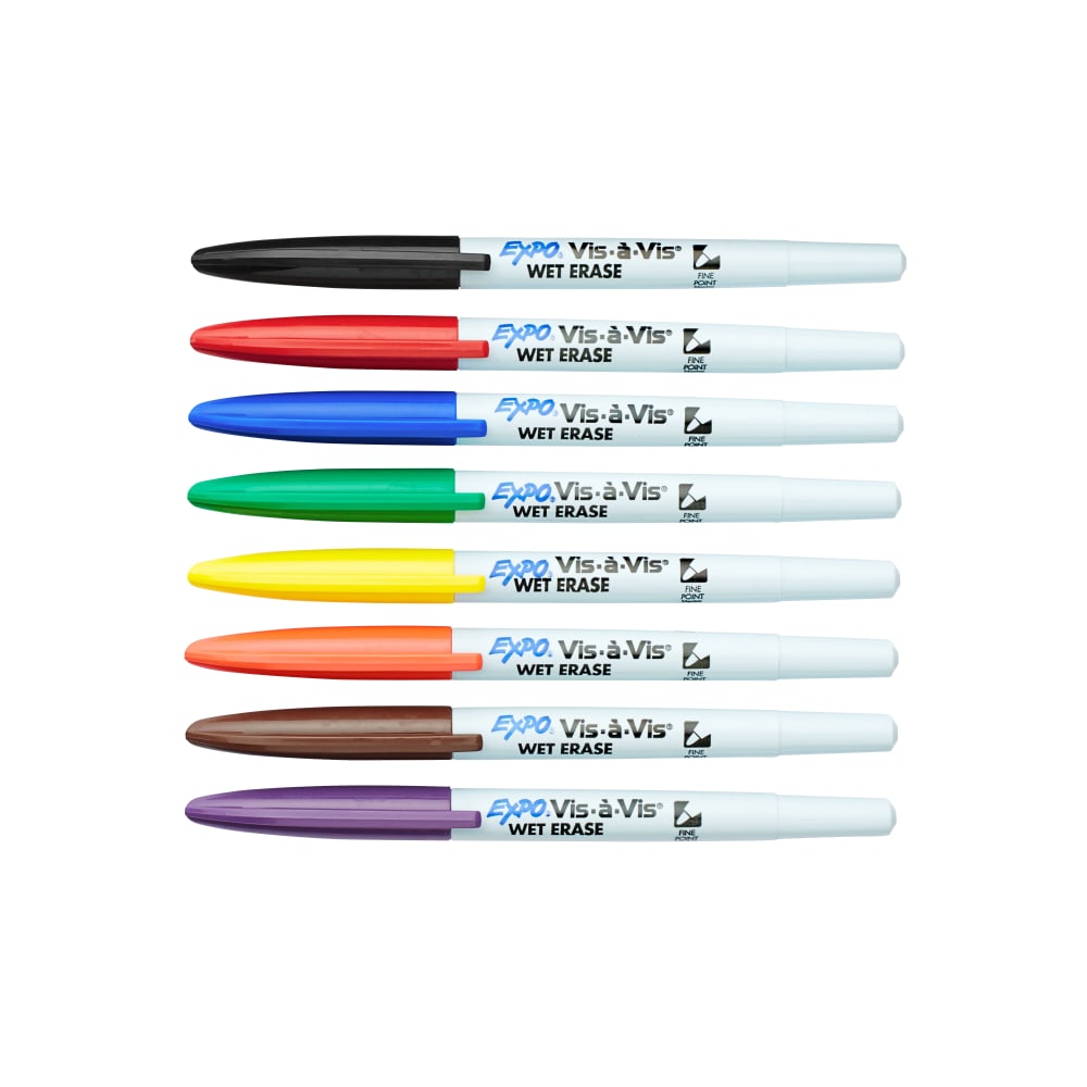 EXPO Vis-A-Vis Wet-Erase Fine-Tip Markers, Assorted Colors, Pack Of 8 (Min Order Qty 7) MPN:16078