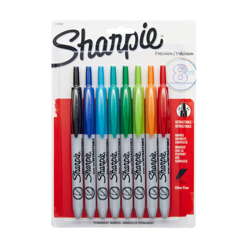 Sharpie Retractable Permanent Markers, Ultra-Fine Point, Assorted, Pack Of 8 (Min Order Qty 4) MPN:1742025