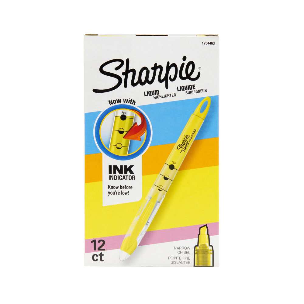 Sharpie Liquid Highlighters, Chisel Tip, Fluorescent Yellow, 12 Count (Min Order Qty 4) MPN:1754463