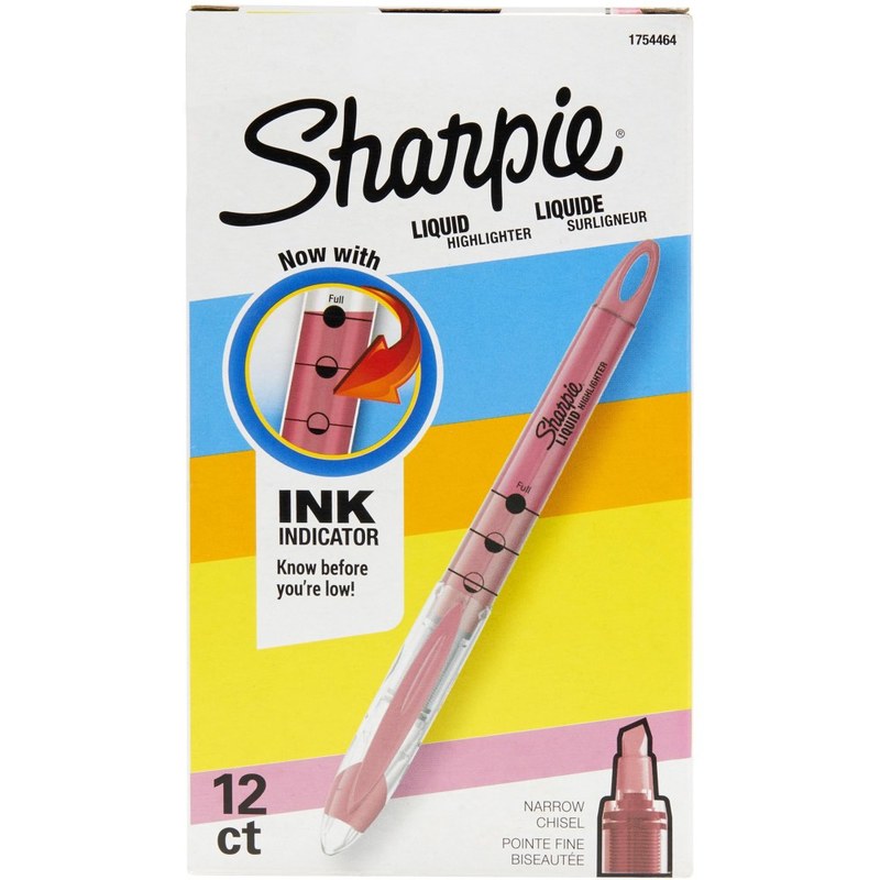 Sharpie Liquid Highlighters, Chisel Tip, Fluorescent Pink, Box of 12 (Min Order Qty 4) MPN:1754464