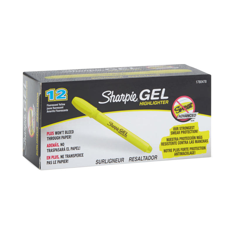 Sharpie Gel Highlighters, Bullet Tip, Fluorescent Yellow, 12 Count (Min Order Qty 4) MPN:1780478