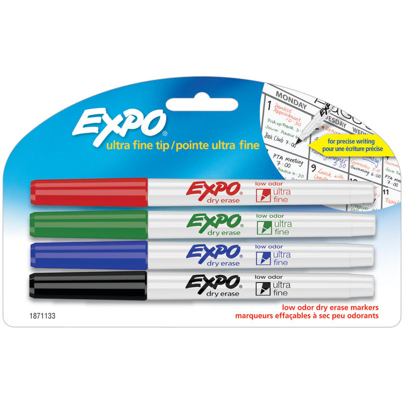 EXPO Low-Odor Dry-Erase Markers, Ultra-Fine Point, Assorted Colors, Pack Of 4 (Min Order Qty 13) MPN:1871133