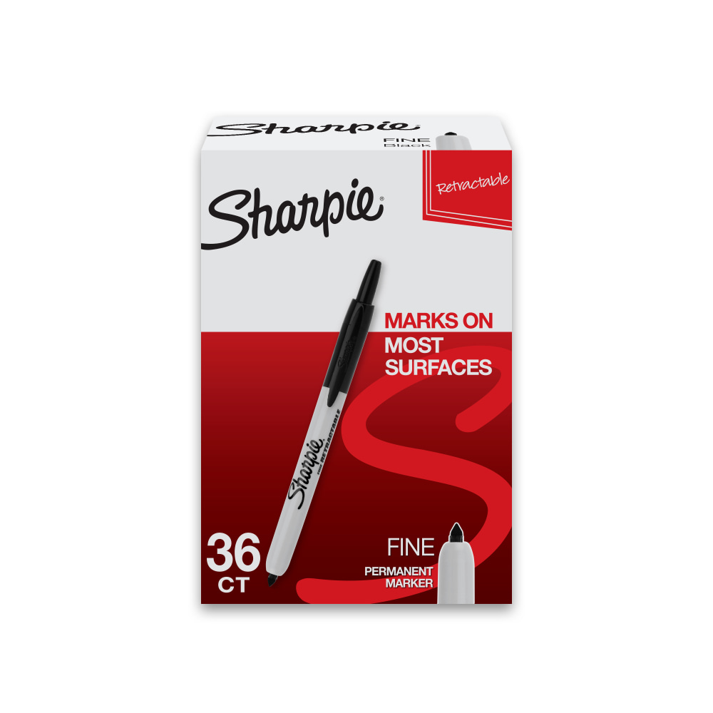 Sharpie Retractable Permanent Markers, Fine Point, Black Ink, Pack Of 36 MPN:1926876