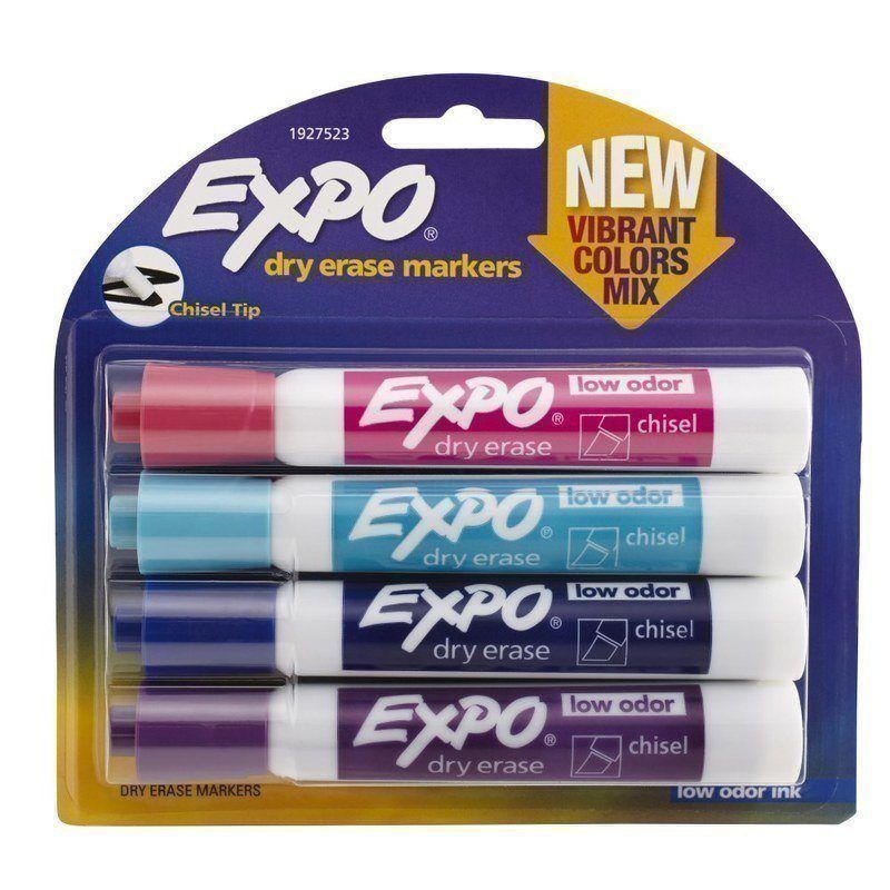 EXPO Low-Odor Dry-Erase Markers, Chisel Point, Pastel Colors, Pack Of 4 (Min Order Qty 12) MPN:1927523