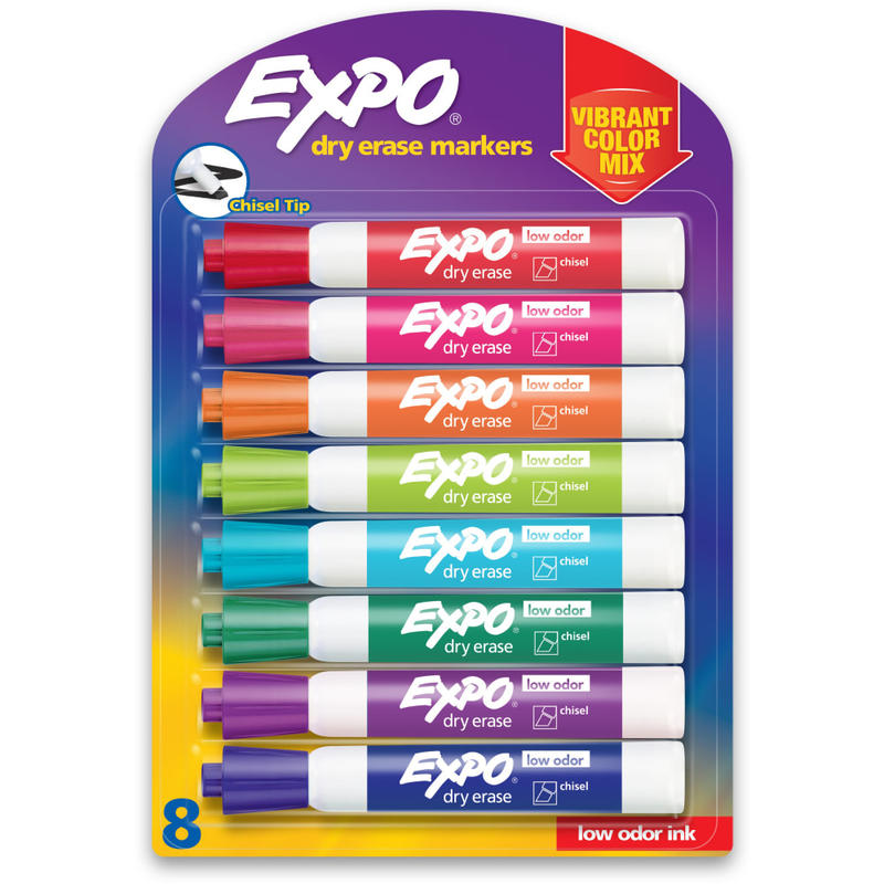 EXPO Low-Odor Dry-Erase Markers, Chisel Point, Assorted Vibrant Colors, Pack Of 8 (Min Order Qty 6) MPN:1927524