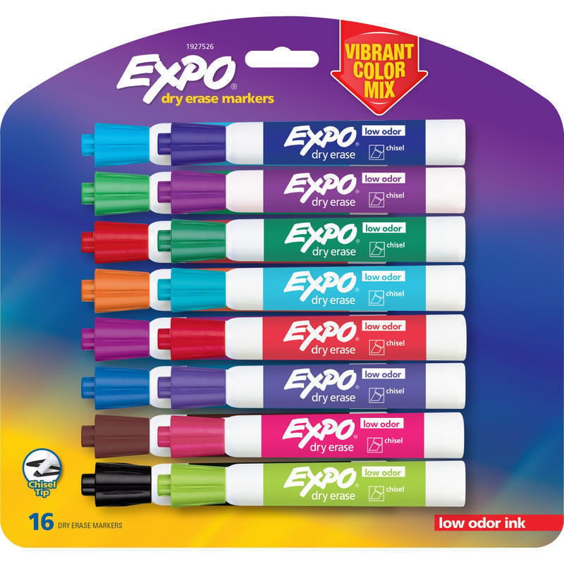 Expo Low-Odor Dry Erase Chisel Tip Markers - Chisel Marker Point Style - Assorted - 16 / Set (Min Order Qty 2) MPN:1927526