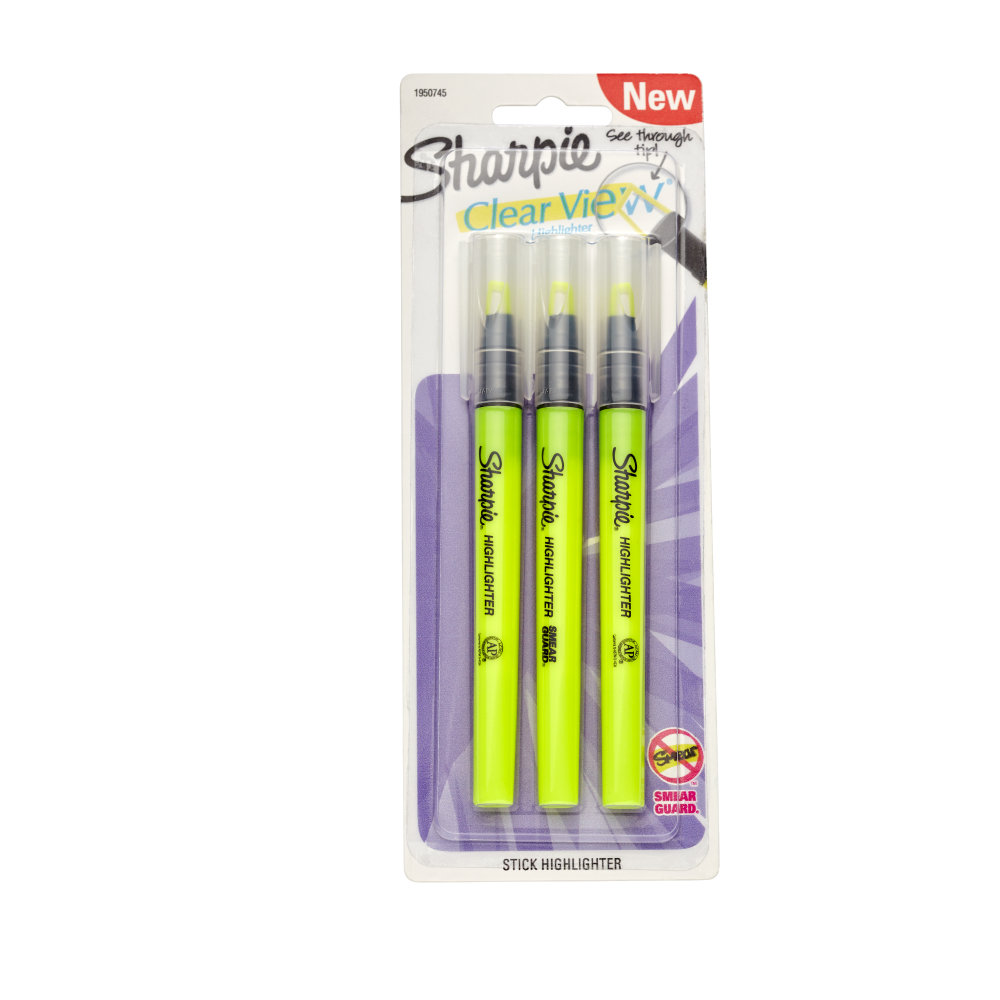 Sharpie Clear View Highlighter Stick, Chisel Point, Yellow, Pack Of 3 (Min Order Qty 14) MPN:1950745