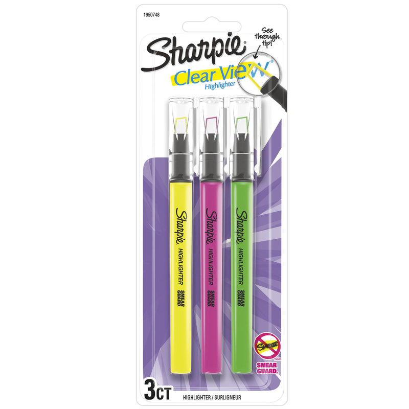 Sharpie Clear View Highlighter Stick, Chisel Point, Assorted Colors, Pack Of 3 (Min Order Qty 8) MPN:1950748