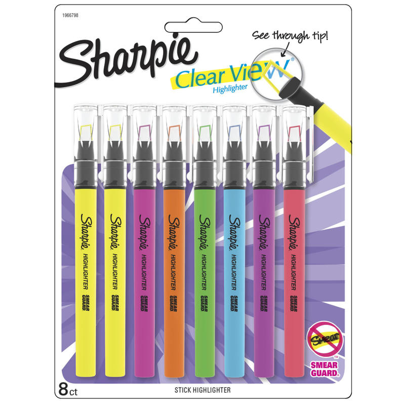 Sharpie Highlighter, Clear View Highlighter with See-Through Chisel Tip, Stick Highlighter, Assorted, 8 Count (Min Order Qty 6) MPN:1950750