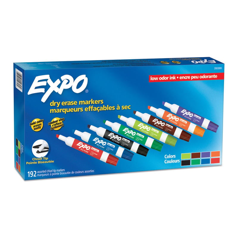 EXPO Low-Odor Dry-Erase Markers, Chisel Tip, Assorted Colors, Pack Of 192 MPN:2003995