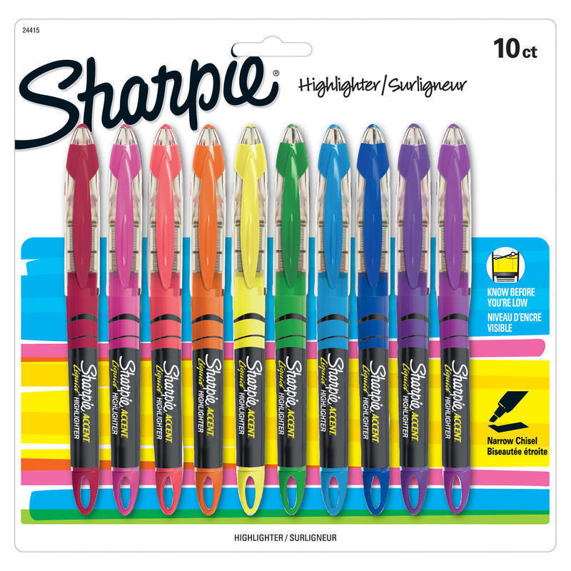 Sharpie Liquid Highlighter, Chisel Tip Highlighters, Assorted Colors, 10 Count (Min Order Qty 6) MPN:24415