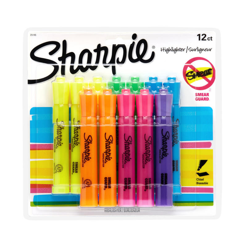 Sharpie Accent Tank-Style Highlighters, Chisel Tip,  Assorted Colors, Pack Of 12 (Min Order Qty 8) MPN:25145