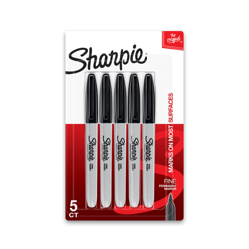 Sharpie Fine Point Permanent Markers, Gray Barrel, Black Ink, Pack Of 5 (Min Order Qty 13) MPN:30665