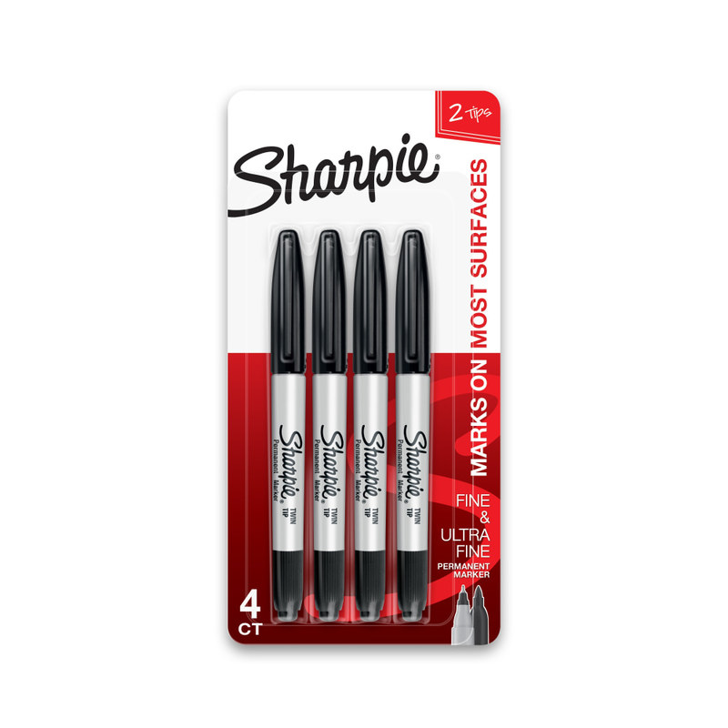 Sharpie Permanent Markers, Twin Tip, Fine/Ultra Fine Point,4/PK, Black (Min Order Qty 10) MPN:32175