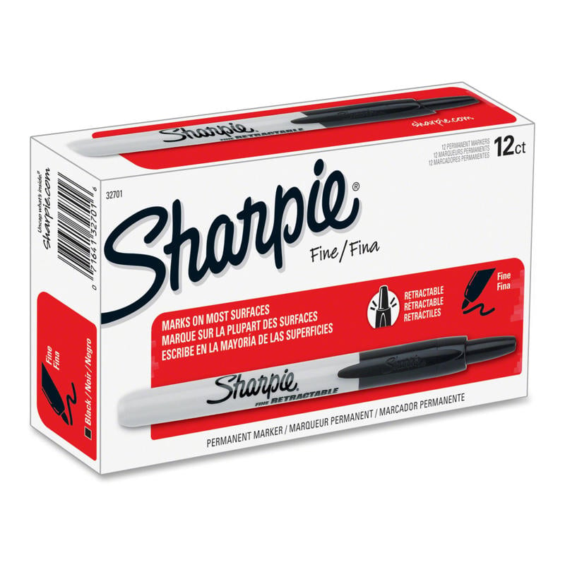 Sharpie Retractable Permanent Markers, Fine Point, Black, Box Of 12 (Min Order Qty 3) MPN:32701DZ