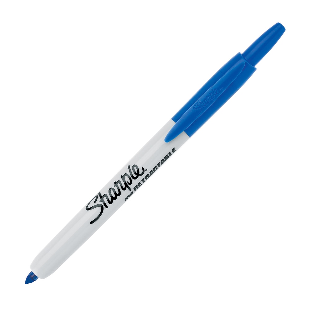 Sharpie Retractable Permanent Markers, Fine Point, Blue, Box Of 12 (Min Order Qty 3) MPN:32703DZ