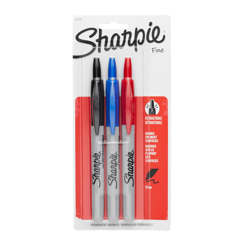 Sharpie Retractable Permanent Markers, Fine Point, Assorted Colors, Pack Of 3 Markers (Min Order Qty 9) MPN:32726