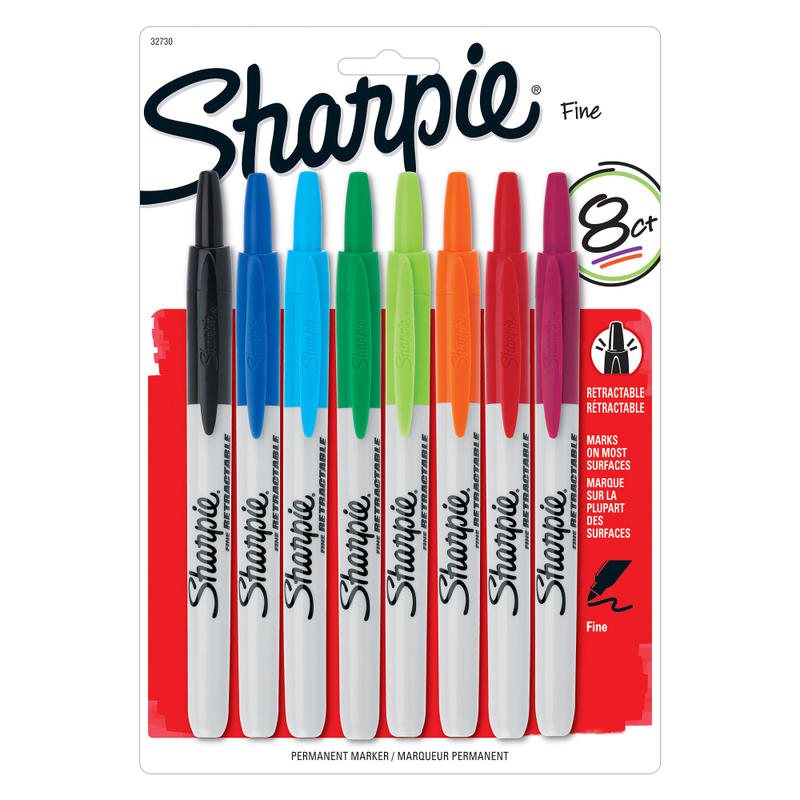 Sharpie Retractable Permanent Markers, Fine Point, Assorted Colors, Pack Of 8 Markers (Min Order Qty 3) MPN:32730