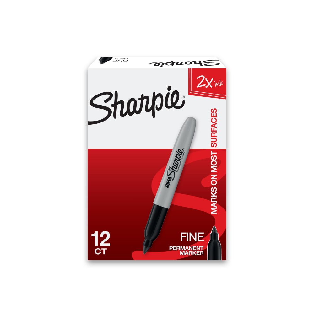 Sharpie Super Permanent Markers, Fine Point, Black Ink, Pack Of 12 (Min Order Qty 4) MPN:33001