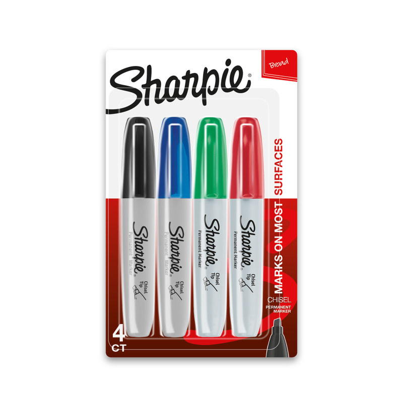 Sharpie Permanent Markers, Chisel Tip, Assorted Ink Colors, Pack Of 4 Markers (Min Order Qty 15) MPN:38254