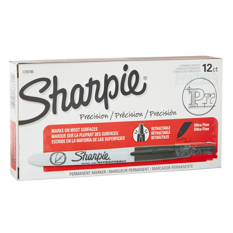 Sharpie Retractable Permanent Markers, Ultra-Fine Point, Black, Pack Of 12 (Min Order Qty 3) MPN:563615DZ