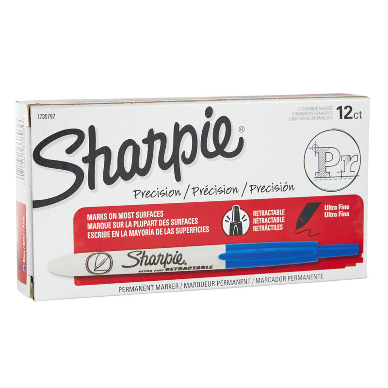 Sharpie Retractable Permanent Markers, Ultra-Fine Point, Blue, Pack Of 12 (Min Order Qty 3) MPN:563690DZ