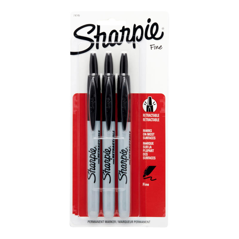 Sharpie Retractable Permanent Markers, Fine Point, Black, Pack Of 3 Markers (Min Order Qty 10) MPN:74745