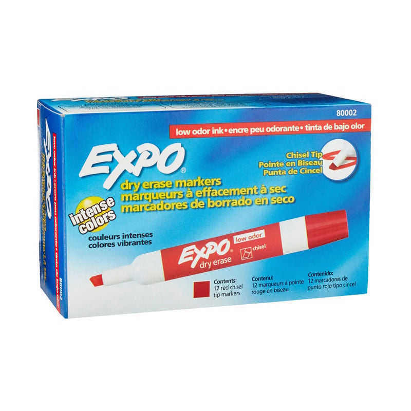 EXPO Low-Odor Dry-Erase Markers, Chisel Point, Red, Pack Of 12 (Min Order Qty 5) MPN:80002