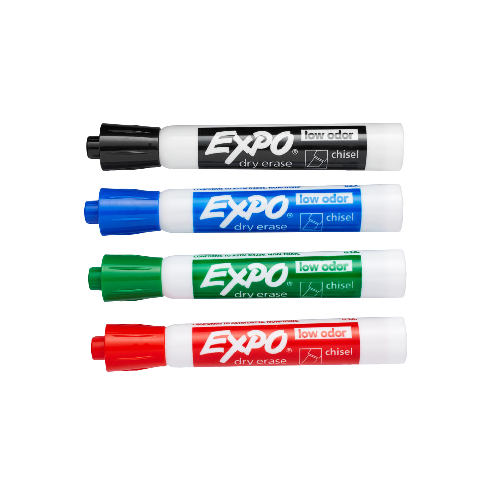 EXPO Low-Odor Dry-Erase Markers, Chisel Point, Assorted Colors, Pack Of 4 (Min Order Qty 12) MPN:80074