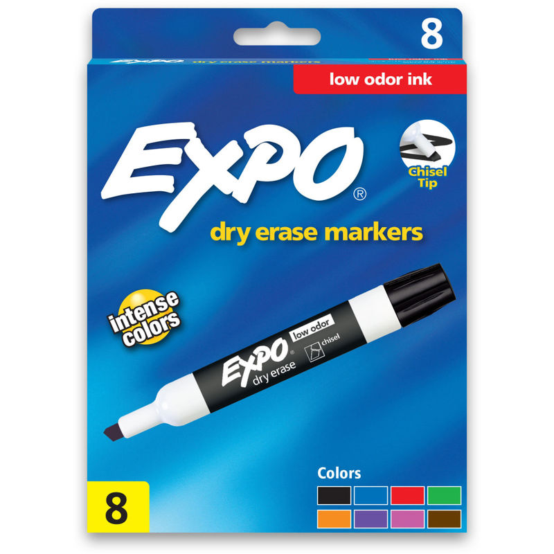 EXPO Low-Odor Dry-Erase Markers, Chisel Point, Assorted Colors, Pack Of 8 (Min Order Qty 7) MPN:80078